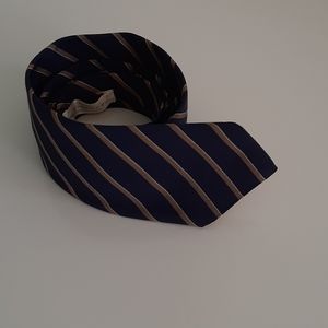 Navy tie with tan stripe, made in Ireland